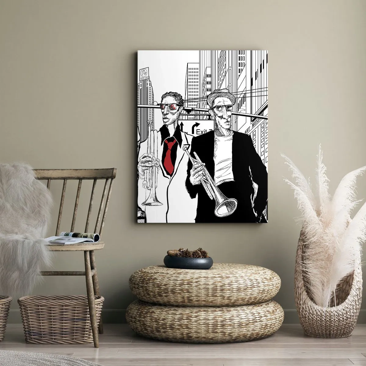 Obraz na plátně - Městská rapsodie v černé a červené - 50x70 cm
