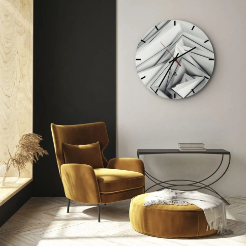 Nástěnné hodiny - Geometrické, trojrozměrné tvary v odstínech šedé - 30x30cm - Symfonie ostrých úhlů - Moderní nástěnná dekorace do obývacího pokoje, kuchyně a ložnice ARTTOR