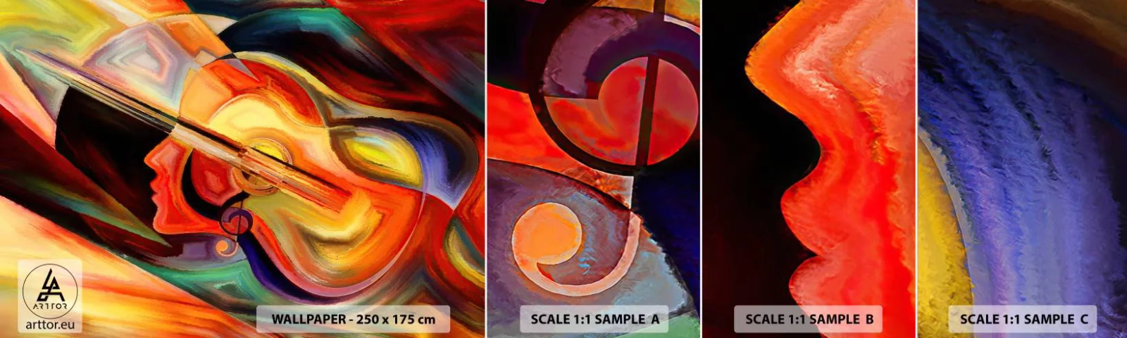 Vzor Fototapety Samolepicí Deluxe Sticker - Všechno je v pořádku - Abstrakce, ženská tvář, Housle - 100x30 cm