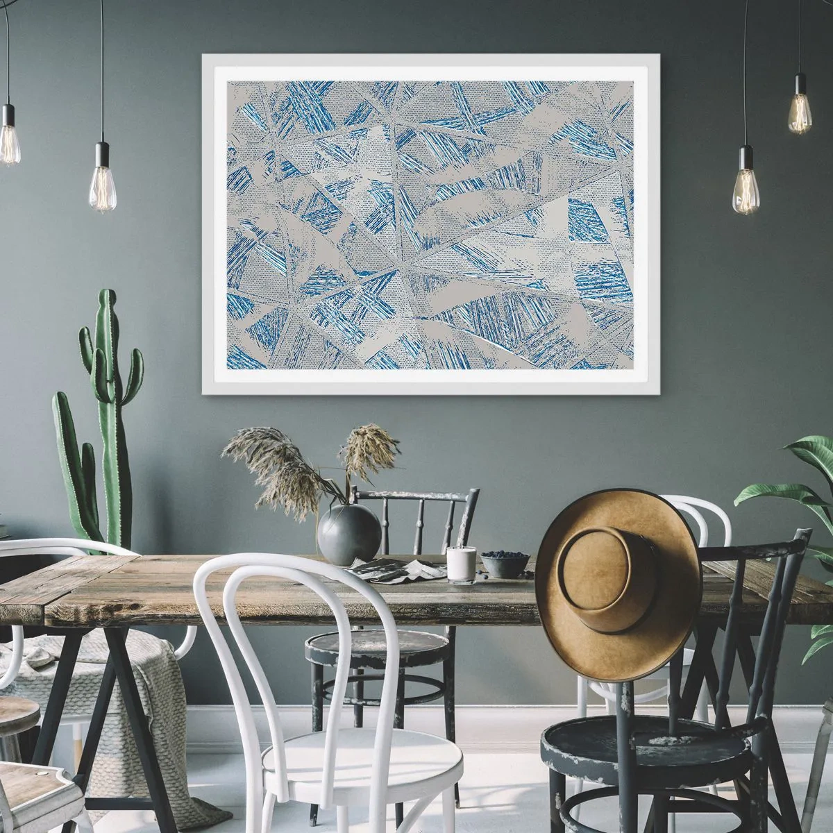 Plakát v bílém rámu - V šedomodrém labyrintu - 70x50 cm