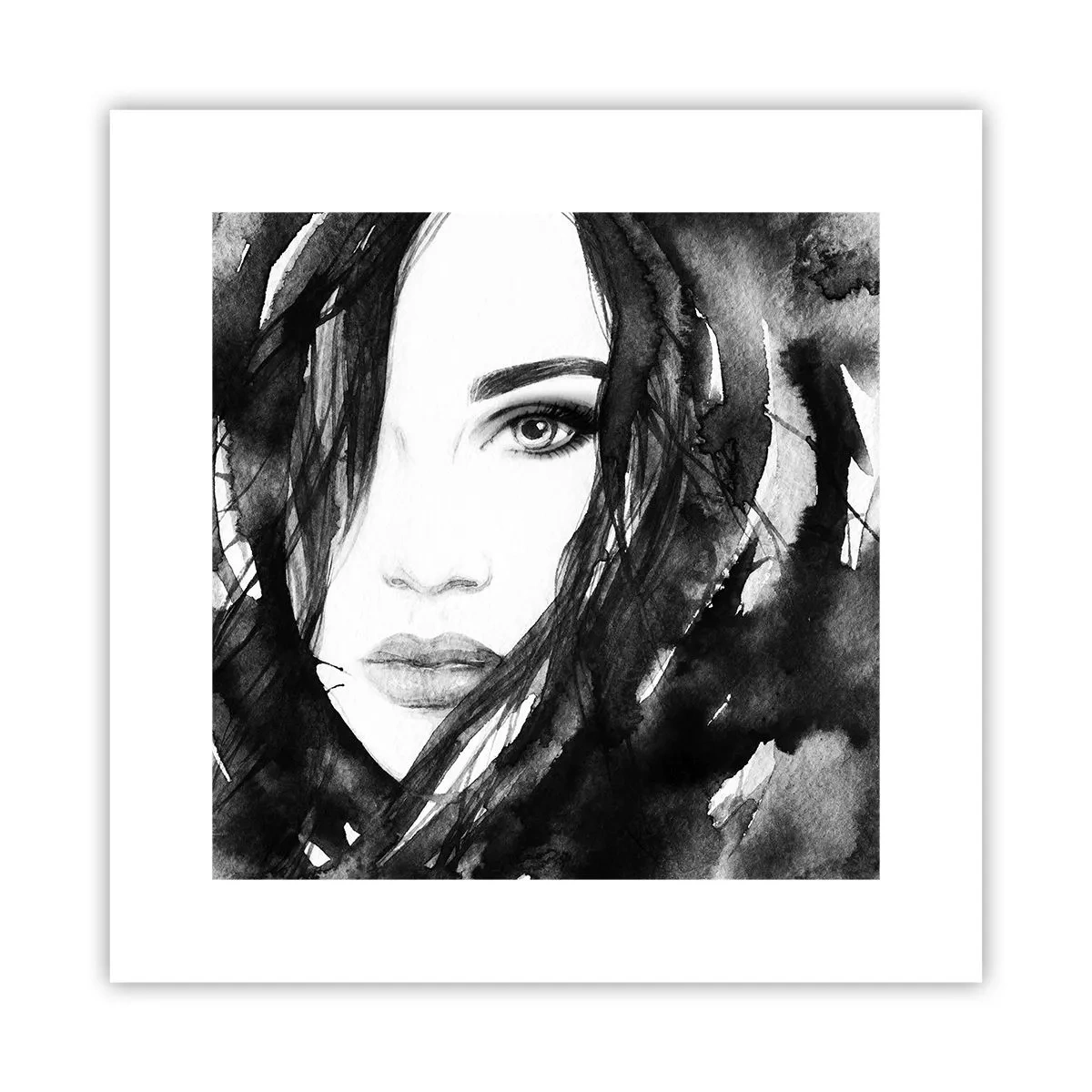 Plakát - Portrét dámy v černé a bílé - 30x30 cm