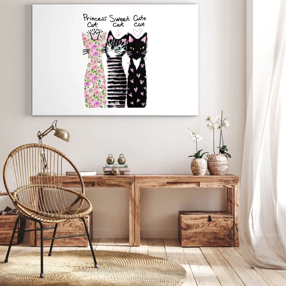 Obraz na plátně - Tři kočky s různými uměleckými vzory - 70x50cm - Byly tři kočičky - Moderní nástěnná dekorace do obývacího pokoje a ložnice ARTTOR