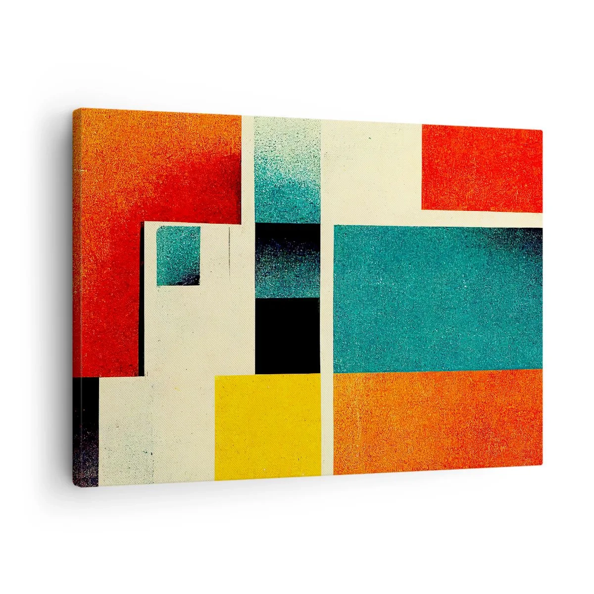 Obraz na plátně - Geometrická abstrakce s barevnými obdélníky a čtverci - 70x50cm - Geometrická abstrakce – dobrá energie - Moderní nástěnná dekorace do obývacího pokoje a ložnice ARTTOR