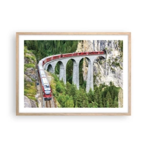 Plakát v rámu světlý dub - Horský výhled přímo z vlaku - 70x50 cm