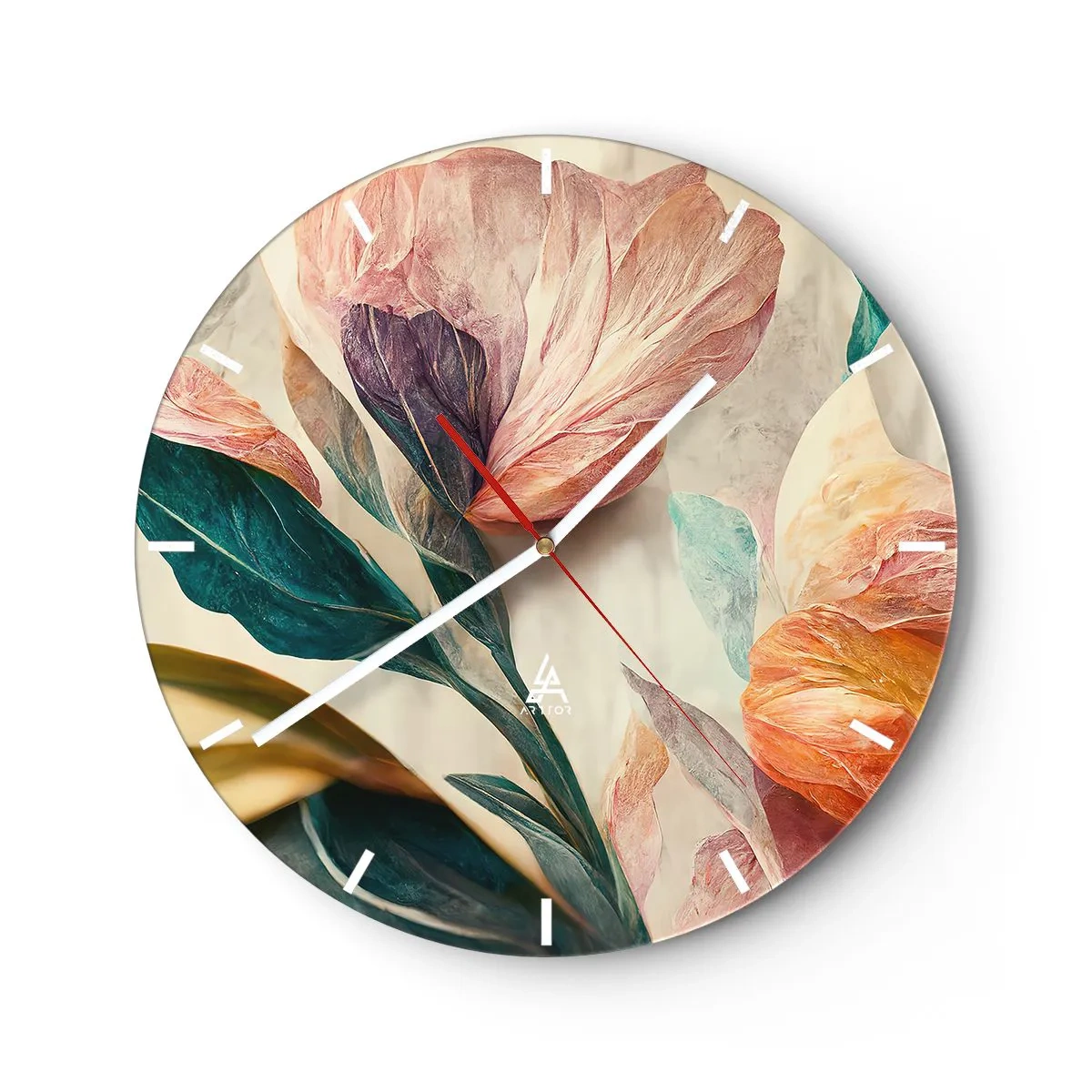 Nástěnné hodiny - Barevné tropické květiny v malířském stylu na světlém pozadí - 30x30cm - Květiny jižních ostrovů - Moderní nástěnná dekorace do obývacího pokoje, kuchyně a ložnice ARTTOR