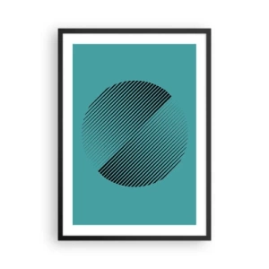 Plakát v černém rámu - Minimalistická kruhová grafika s čarami na tyrkysovém pozadí - 50x70cm - Kruh – geometrická variace - Moderní nástěnná dekorace do obývacího pokoje a ložnice ARTTOR