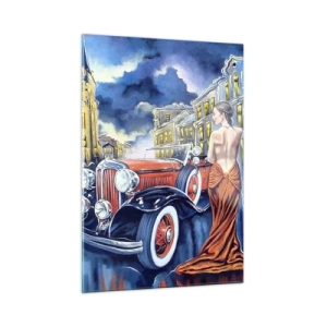 Obraz na skle - Nokturno v modré a korálové - 50x70 cm