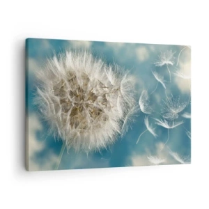 Obraz na plátně - Vyfouklá pampeliška proti modré obloze - 70x50cm - Dech anděla - Moderní nástěnná dekorace do obývacího pokoje a ložnice ARTTOR