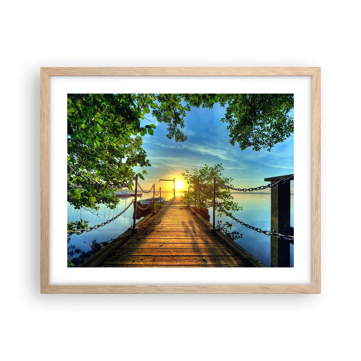 Plakát v rámu světlý dub - Západ u vody - 50x40 cm