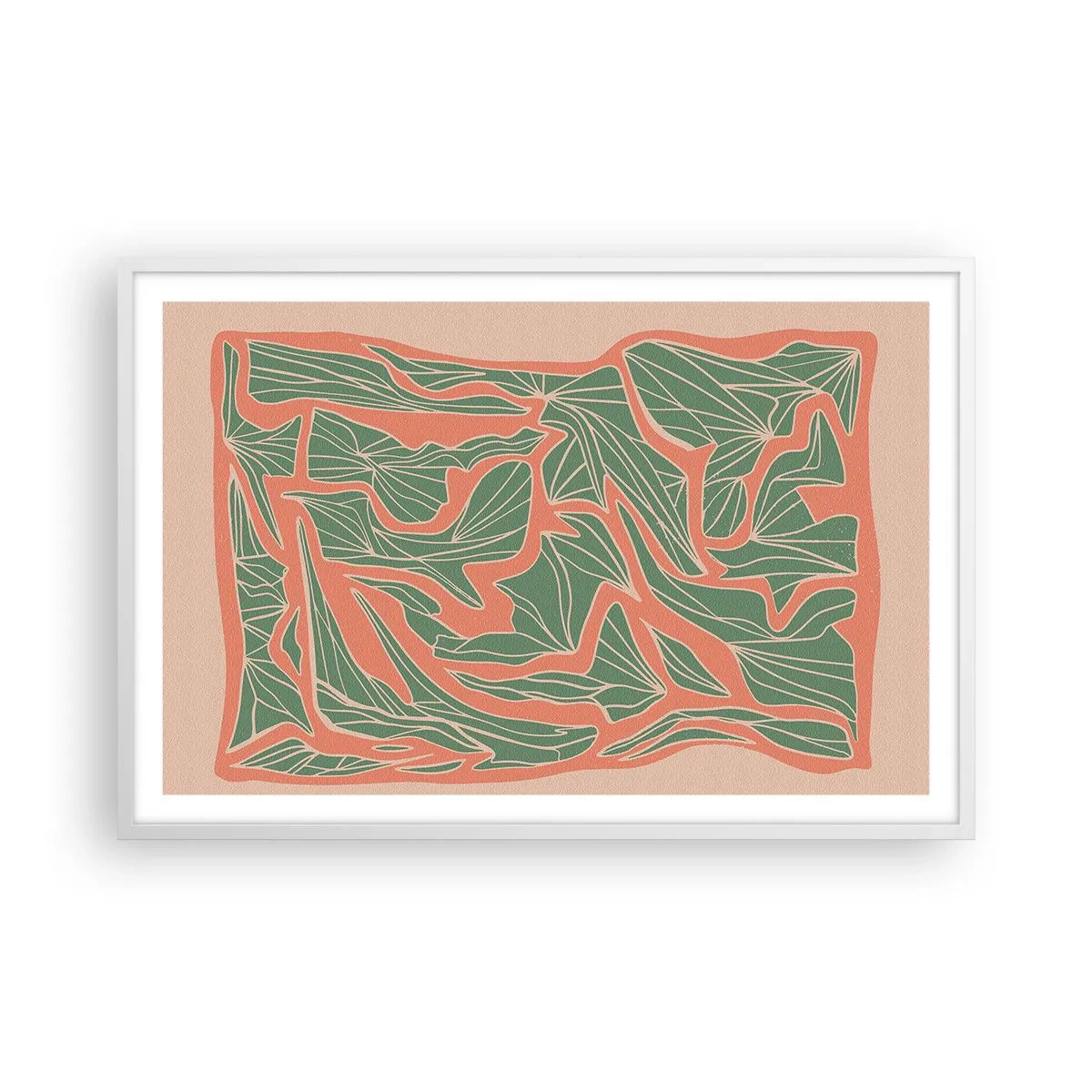 Plakát v bílém rámu - Souboj korálů a zeleně - 91x61 cm