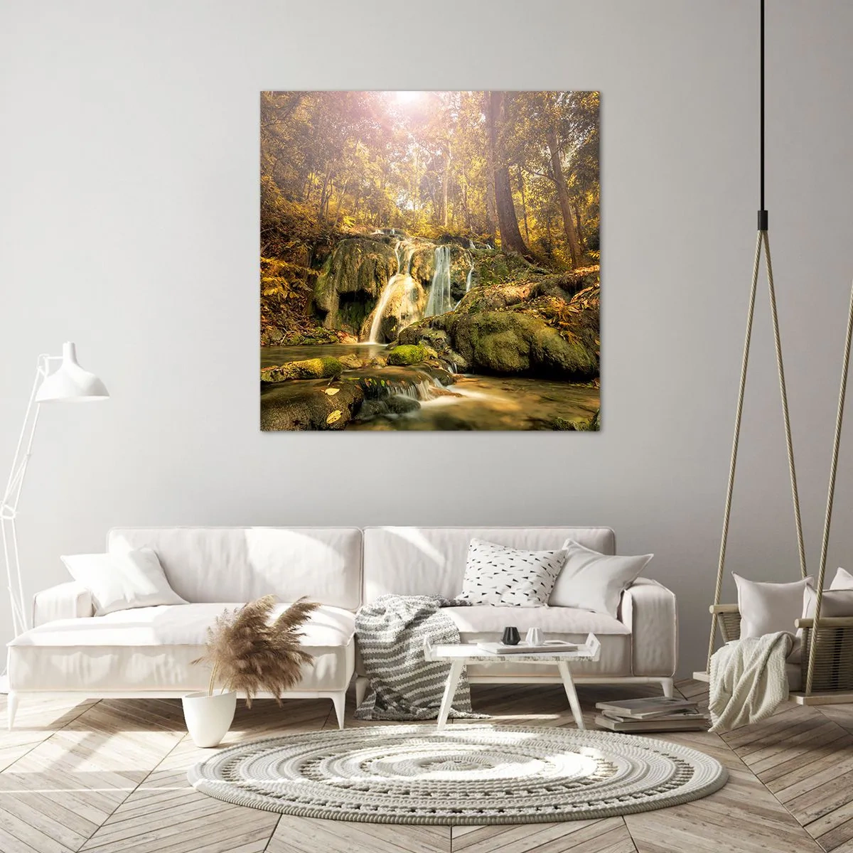 Obraz na plátně - Lesní vodopád v zelené - 60x60 cm