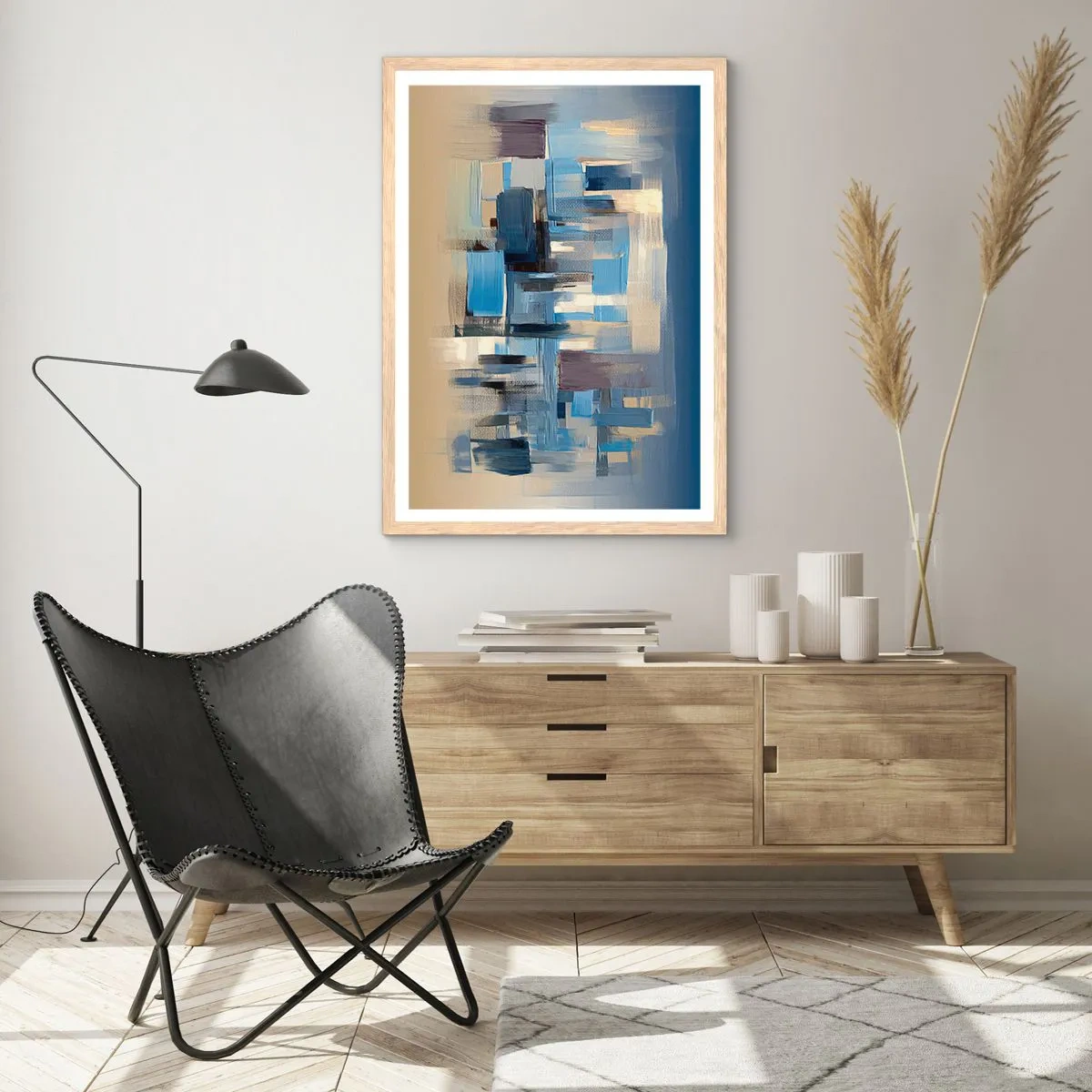 Plakát v rámu světlý dub - Modrá konstrukce - 70x100 cm
