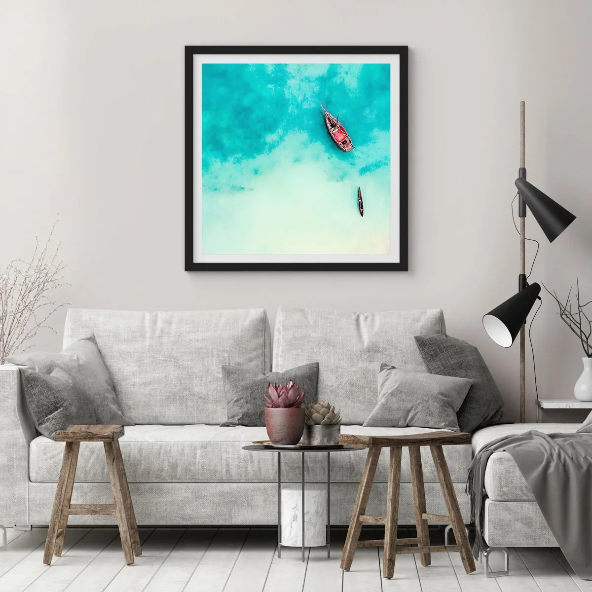 Plakát v černém rámu - Protože na plážích Zanzibaru, když je přebytek vody… - 50x50 cm