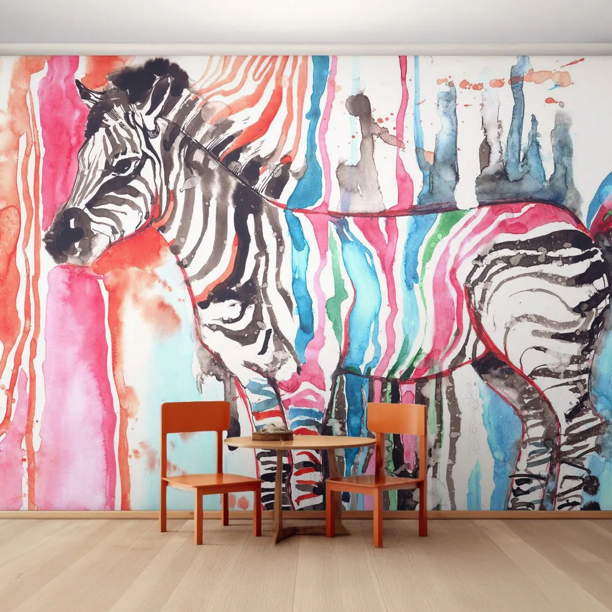 Fototapeta Standard Eco - Barevná zebra v uměleckém stylu akvarelu - 100x70cm - Bezstarostný vtip přírody - Moderní nástěnná dekorace do obývacího pokoje a ložnice ARTTOR