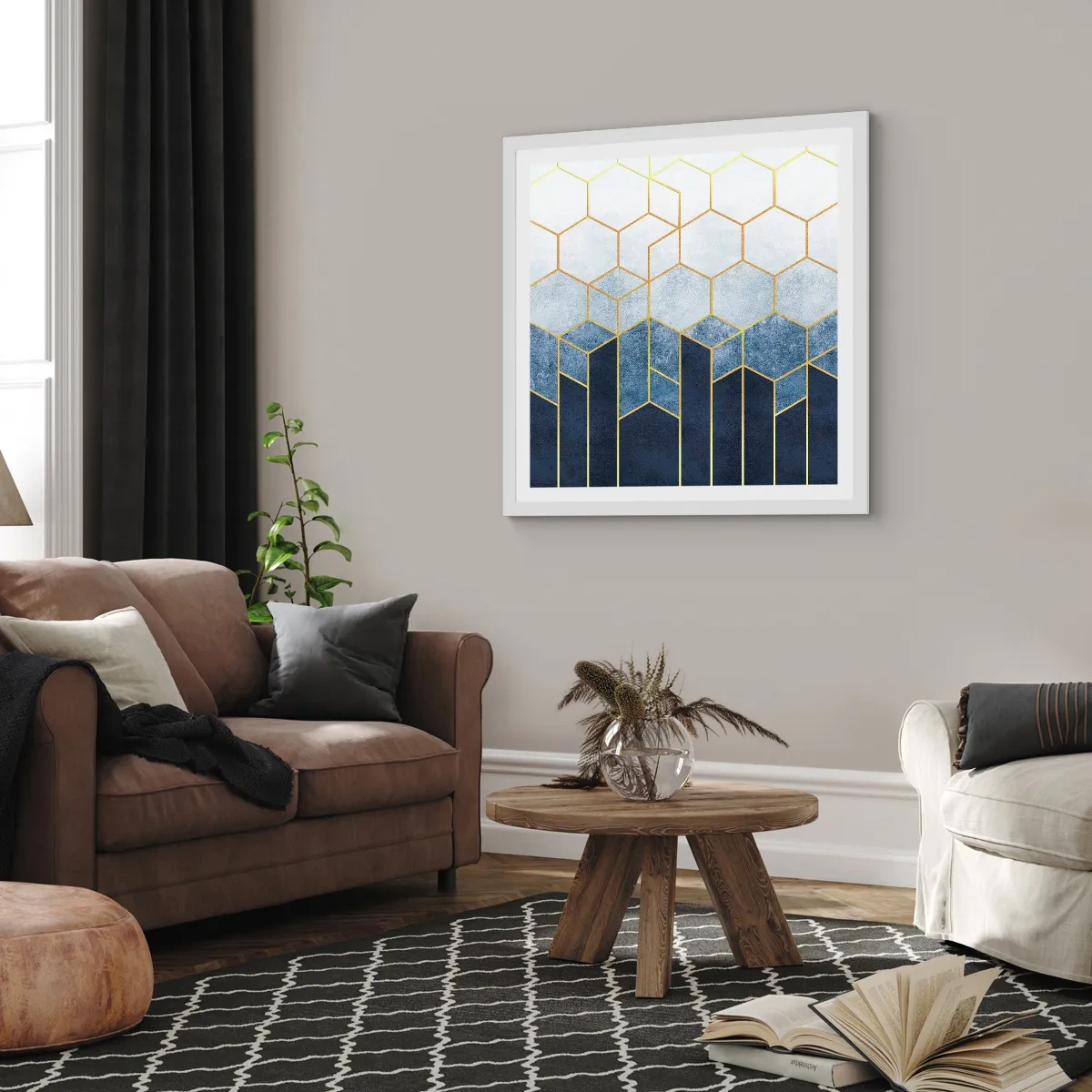 Plakát v bílém rámu - Kompozice v synkopickém rytmu - 50x50 cm