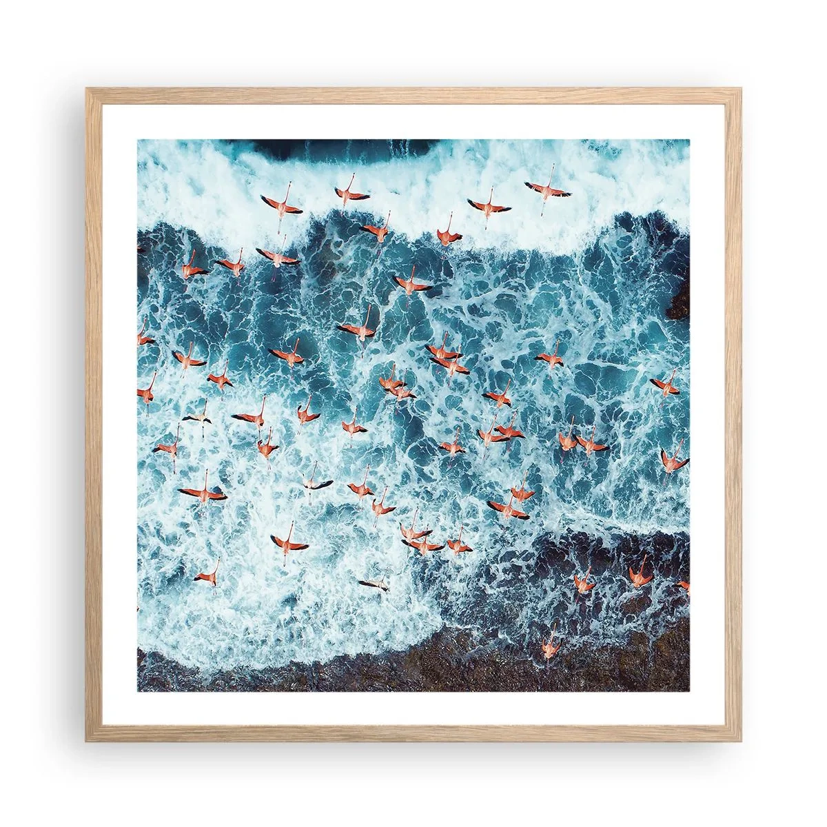 Plakát v rámu světlý dub - Přímořský průvod - 60x60 cm