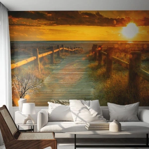 Fototapeta Premium Canvas - Vykoupané ve starém zlatě - Krajina, Moře, Sestup na Pláž - 250x175 cm