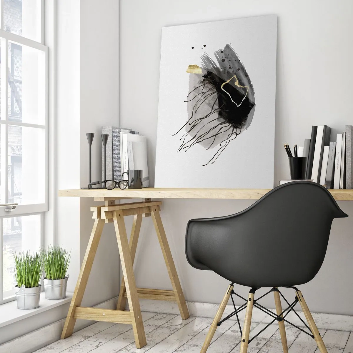 Obraz na skle - V černé a zlaté - 50x70 cm
