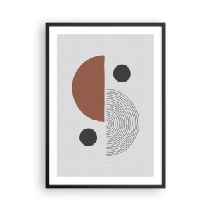 Plakát v černém rámu - Abstraktní geometrická kompozice v teplých barvách - 50x70cm - Dokonalost kruhu - Moderní nástěnná dekorace do obývacího pokoje a ložnice ARTTOR