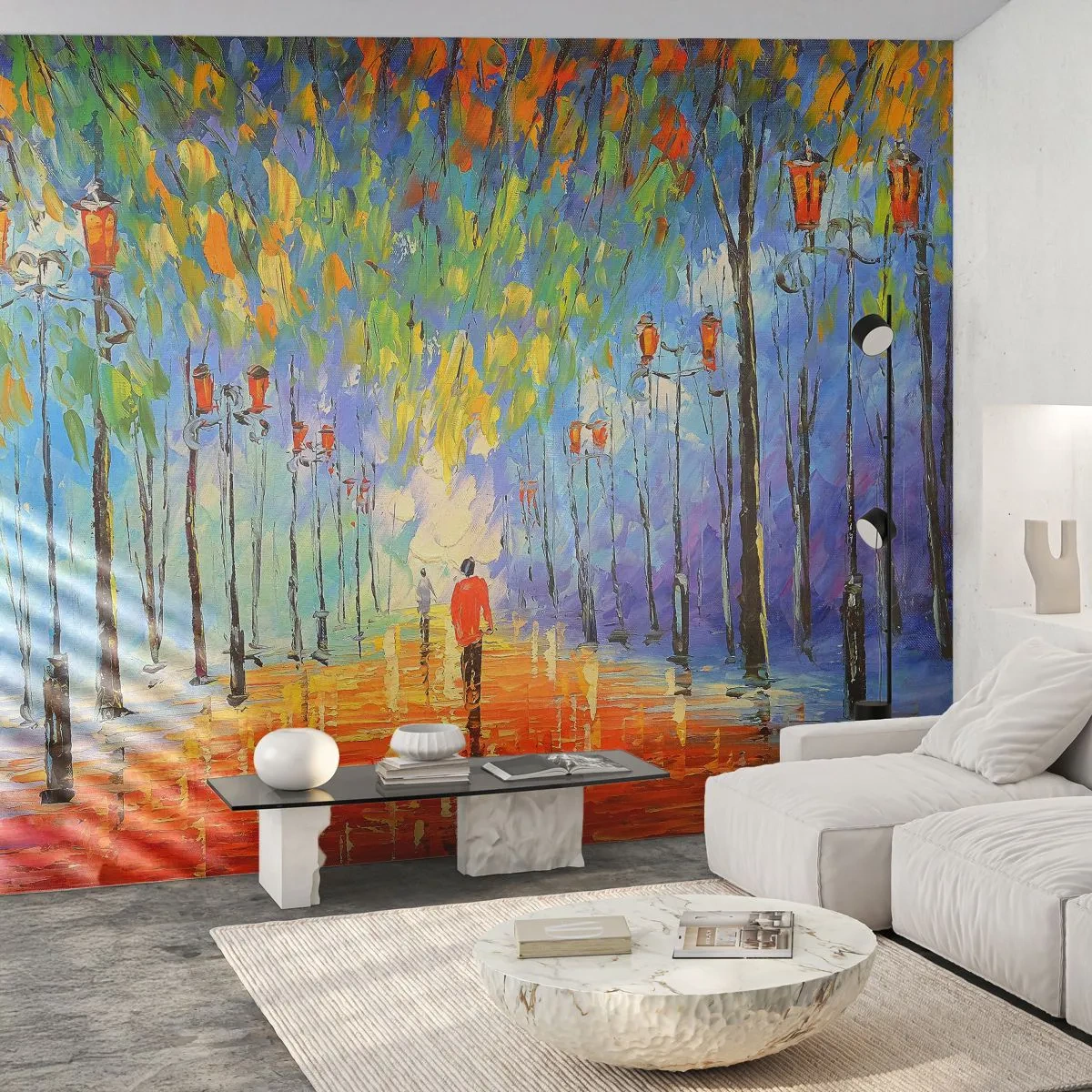 Fototapeta Samolepicí Deluxe Sticker - Noční píseň deště - parkovací třída, Krajina, Stromy - 250x175 cm