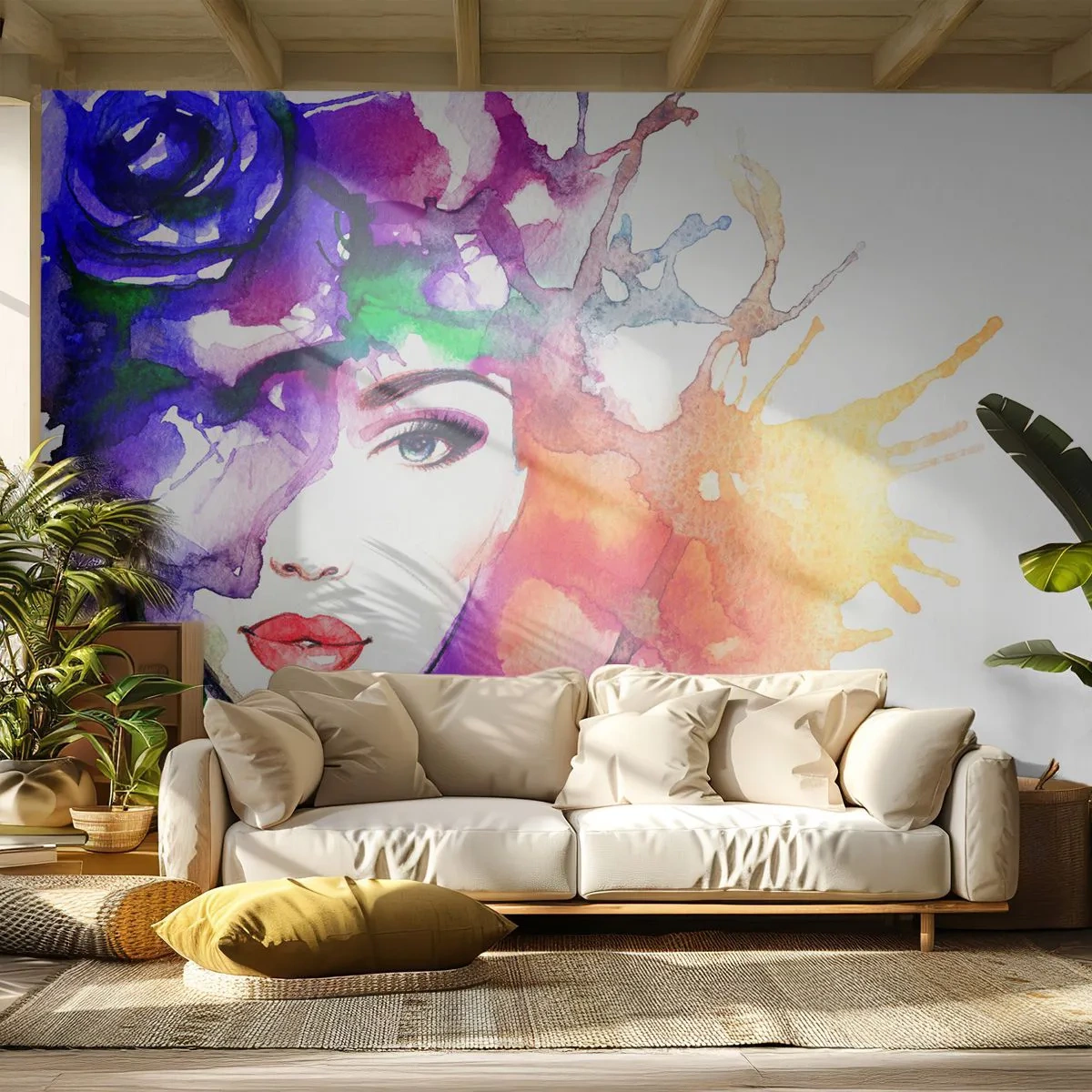 Fototapeta Samolepicí Deluxe Sticker - S hlavou v oblacích - Žena, ženská tvář, Abstrakce - 250x175 cm