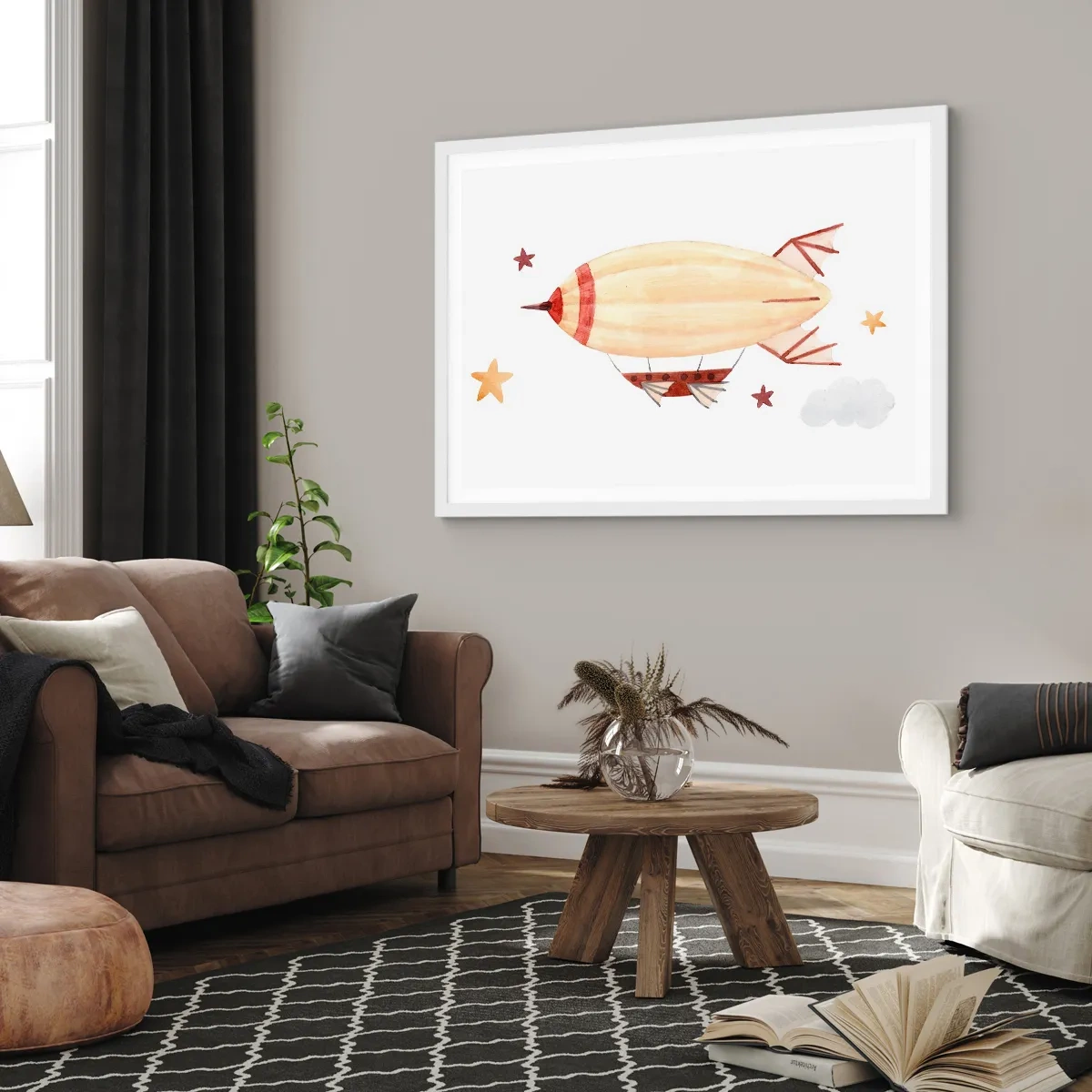 Plakát v bílém rámu - Vzducholoď - 100x70 cm