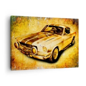 Obraz na plátně - Klasické retro sportovní auto na vintage pozadí ve zlatých tónech - 70x50cm - Šílená 70. léta - Moderní nástěnná dekorace do obývacího pokoje a ložnice ARTTOR
