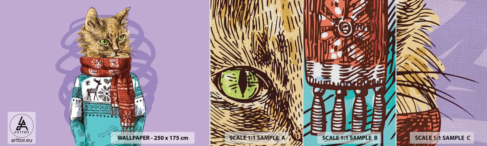 Vzor Fototapety Premium Canvas - Kočka nejenom v botách - Abstrakce, Kočka, Vlněný svetr - 100x30 cm