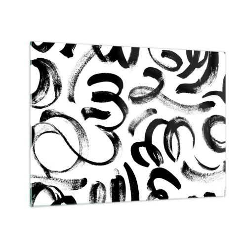 Obraz na skle - Černobílé abstraktní tahy štětcem - 70x50cm - Černé na bílém - Moderní nástěnná dekorace do obývacího pokoje a ložnice ARTTOR
