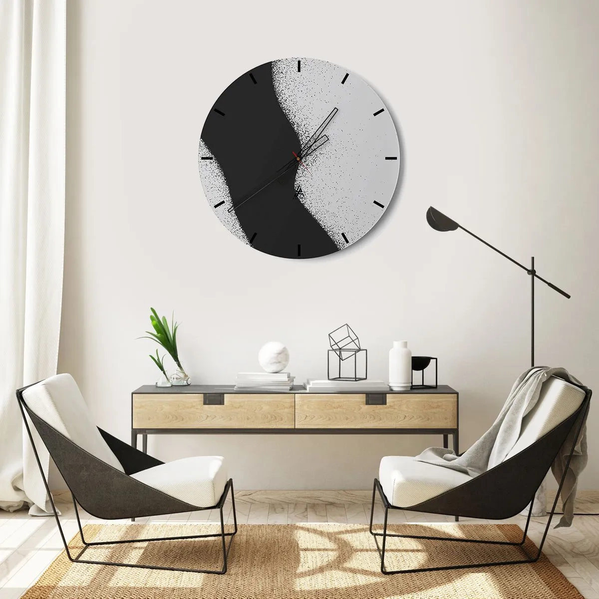 Nástěnné hodiny - Černobílá abstrakce s plynulým přechodem a zrnitým efektem - 30x30cm - Plynulá rovnováha - Moderní nástěnná dekorace do obývacího pokoje, kuchyně a ložnice ARTTOR