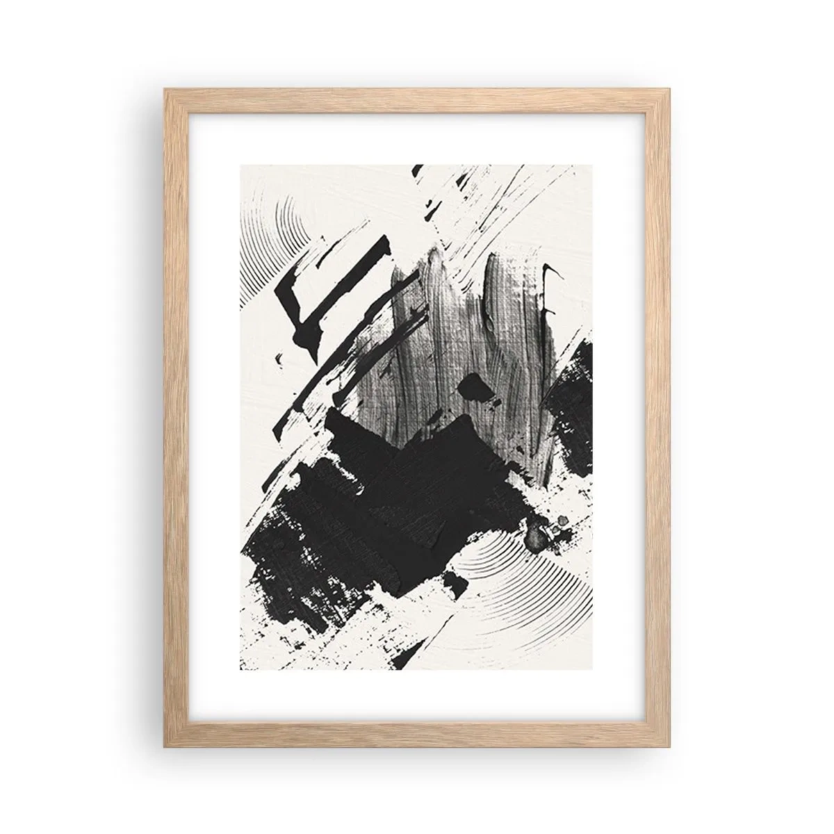 Plakát v rámu světlý dub - Abstrakce – exprese černé - 30x40 cm