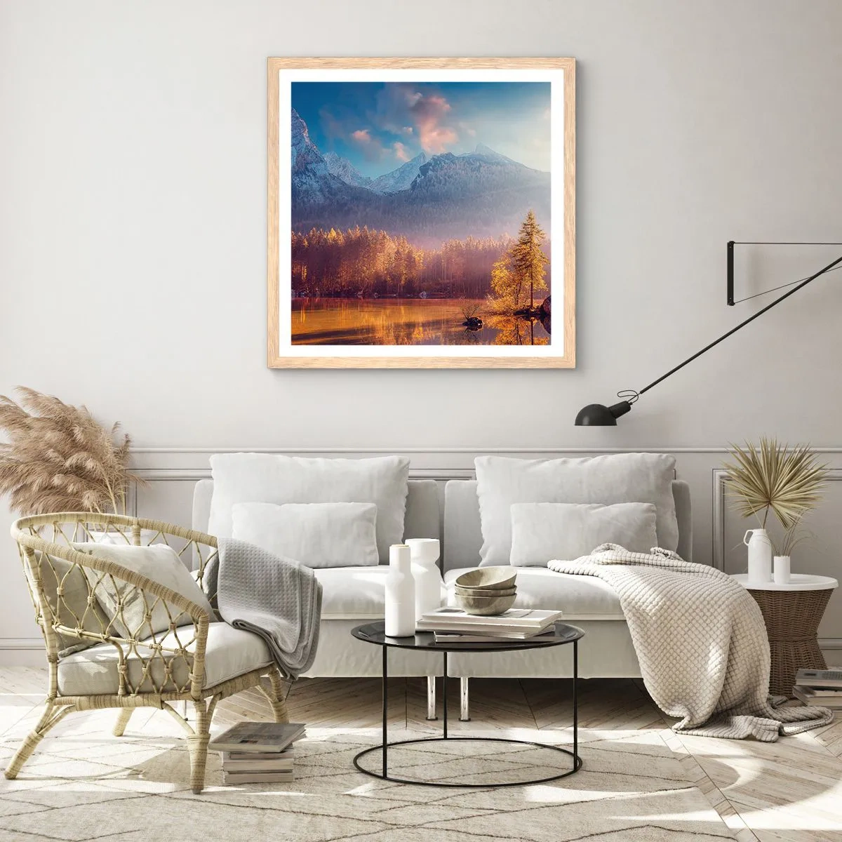 Plakát v rámu světlý dub - V horách a údolích - 40x40 cm