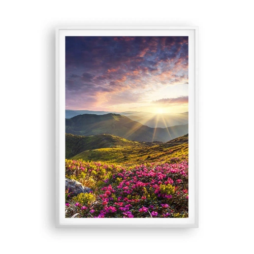 Plakát v bílém rámu - Svěžest horského rána - 70x100 cm