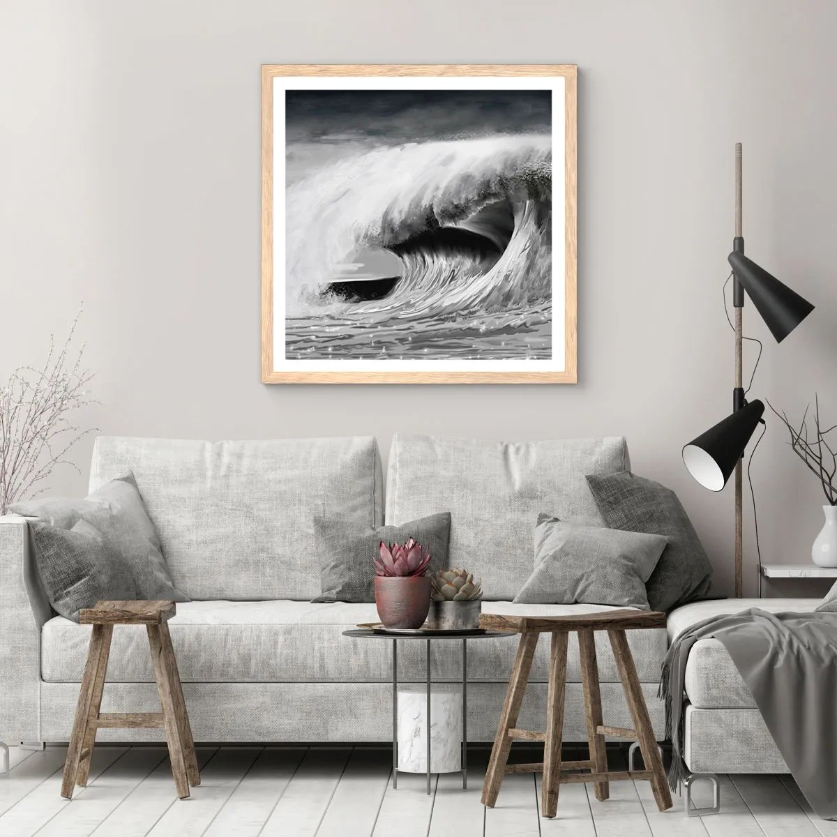 Plakát v rámu světlý dub - Hněv oceánu - 50x50 cm