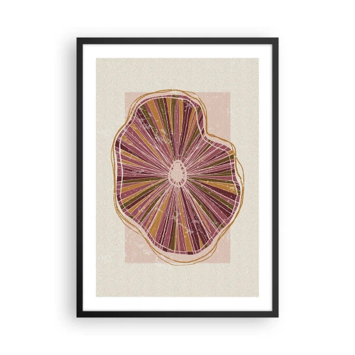Plakát v černém rámu - Abstraktní průřez stromem v odstínech růžové a hnědé. - 50x70cm - Radiální abstrakce - Moderní nástěnná dekorace do obývacího pokoje a ložnice ARTTOR