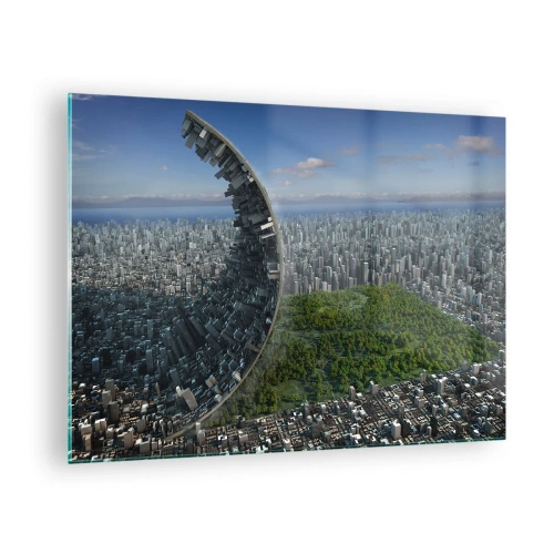 Obraz na skle - Město s velkolepým efektem lomu prostoru - 70x50cm - Příroda je věčná - Moderní nástěnná dekorace do obývacího pokoje a ložnice ARTTOR