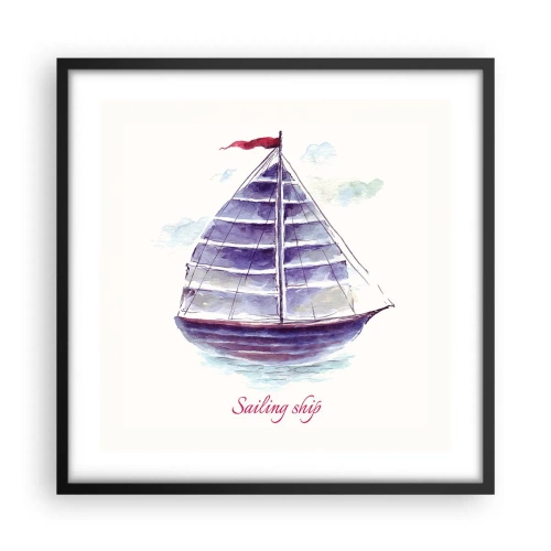 Plakát v černém rámu - Napnuté plachty a klidná voda - 50x50 cm