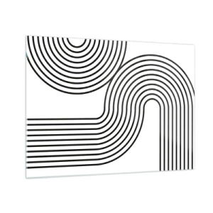 Obraz na skle - Černobílá grafika se zakřivenými rovnoběžnými čarami - 70x50cm - V zatáčce - Moderní nástěnná dekorace do obývacího pokoje a ložnice ARTTOR