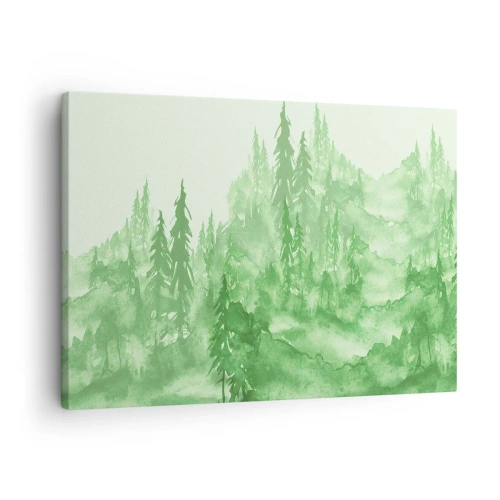 Obraz na plátně - Zelený les ve stylu akvarelu na světlém pozadí - 70x50cm - Rozmazaný zelenou mlhou - Moderní nástěnná dekorace do obývacího pokoje a ložnice ARTTOR