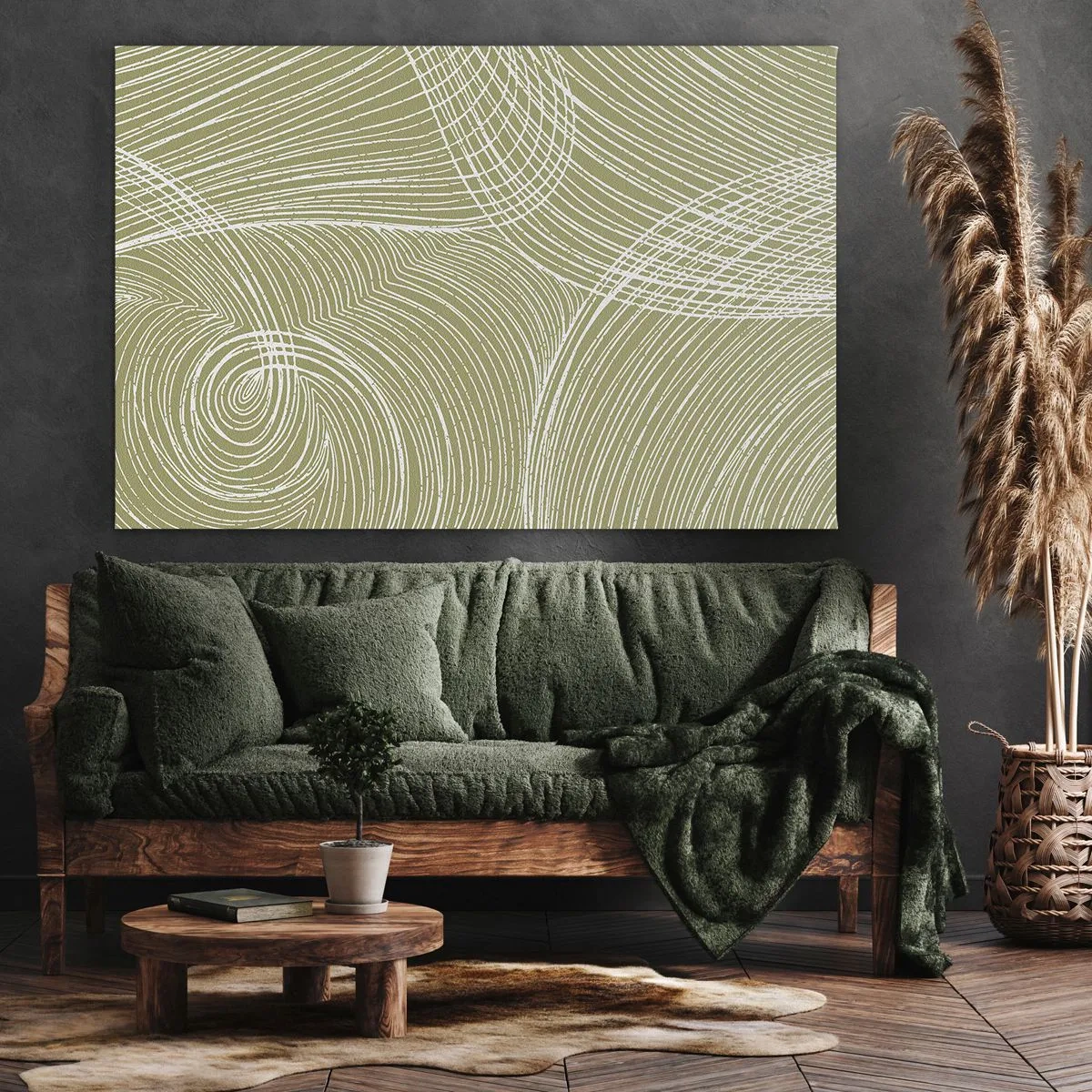 Obraz na plátně - Zelené a bílé čáry v abstraktní kompozici - 70x50cm - Mistrovská abstrakce v bílé - Moderní nástěnná dekorace do obývacího pokoje a ložnice ARTTOR