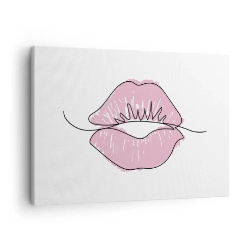 Obraz na plátně - Minimalistická kresba rtů v růžovém odstínu - 70x50cm - Jsi připraven na polibek? - Moderní nástěnná dekorace do obývacího pokoje a ložnice ARTTOR