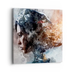 Obraz na plátně - Příběh o dívce s městem v pozadí - 40x40 cm