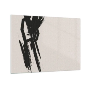 Obraz na skle - Dynamický černý tah štětcem na světlém pozadí - 70x50cm - Nezastavitelná hybnost - Moderní nástěnná dekorace do obývacího pokoje a ložnice ARTTOR