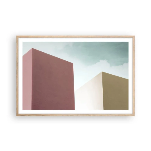 Plakát v rámu světlý dub - Geometrie slunečného léta - 91x61 cm