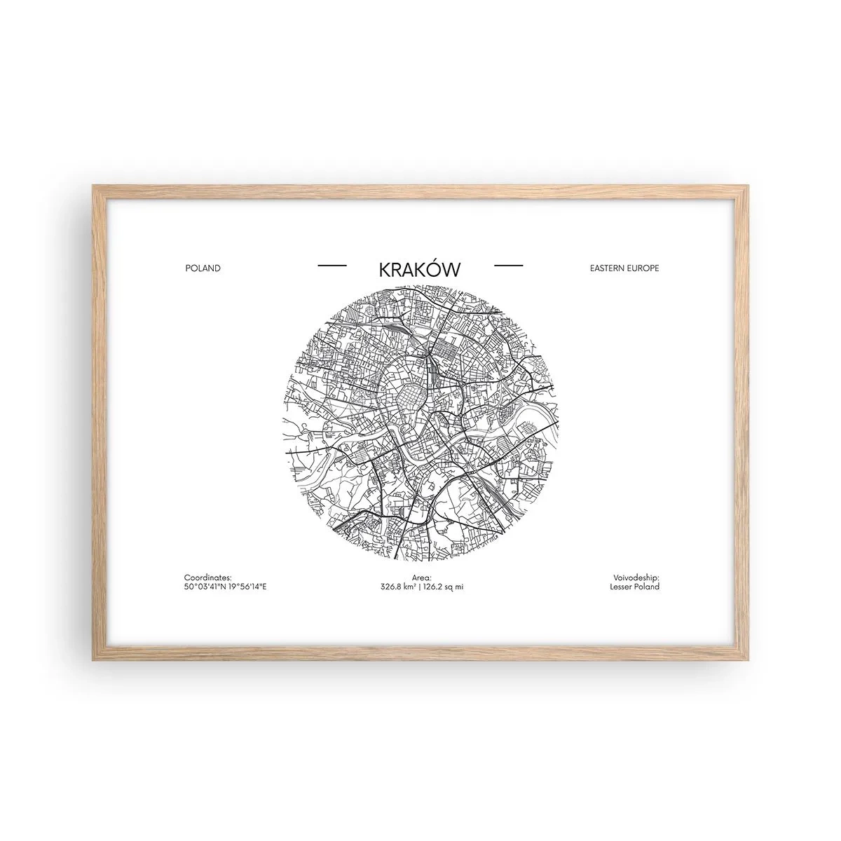 Plakát v rámu světlý dub - Anatomie Krakova - 70x50 cm