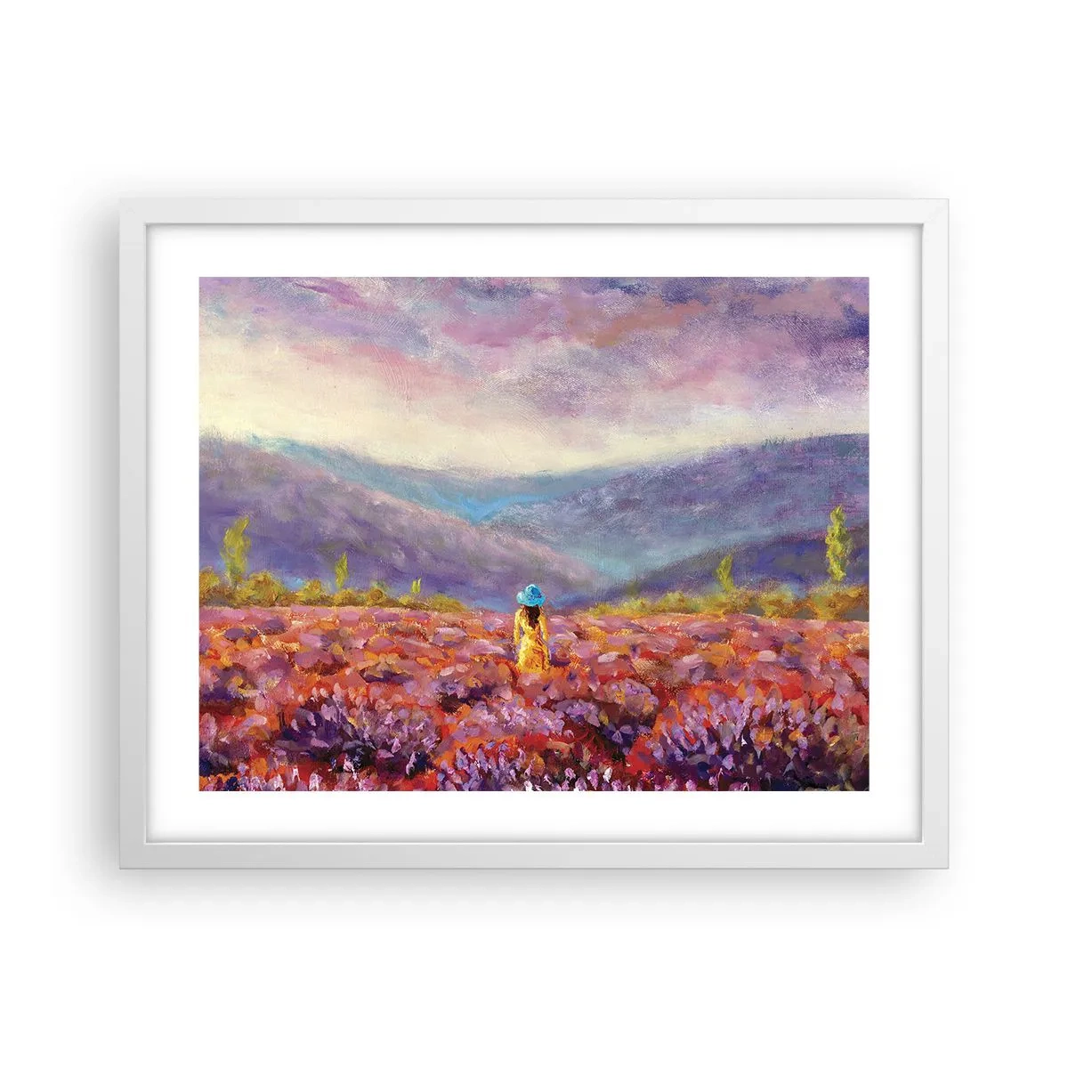 Plakát v bílém rámu - V levandulovém světě - 50x40 cm
