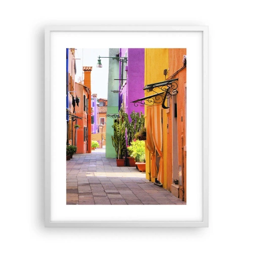 Plakát v bílém rámu - Duhová ulička - 40x50 cm