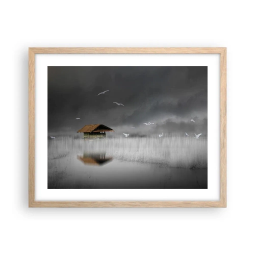 Plakát v rámu světlý dub - Úkryt před deštěm - 50x40 cm