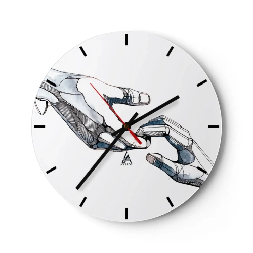 Nástěnné hodiny - Symbolické spojení lidských a robotických rukou - 30x30cm - Dobré gesto - Moderní nástěnná dekorace do obývacího pokoje, kuchyně a ložnice ARTTOR