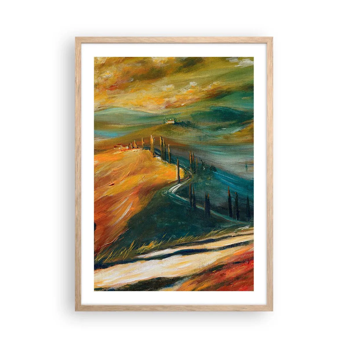 Plakát v rámu světlý dub - Toskánská krajina - 50x70 cm